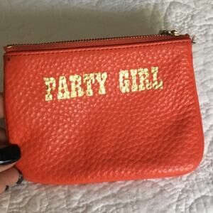 Rebecca Minkoff Leather Party Girl Zip Coin Purse, Makeup Bag Orange Size Small